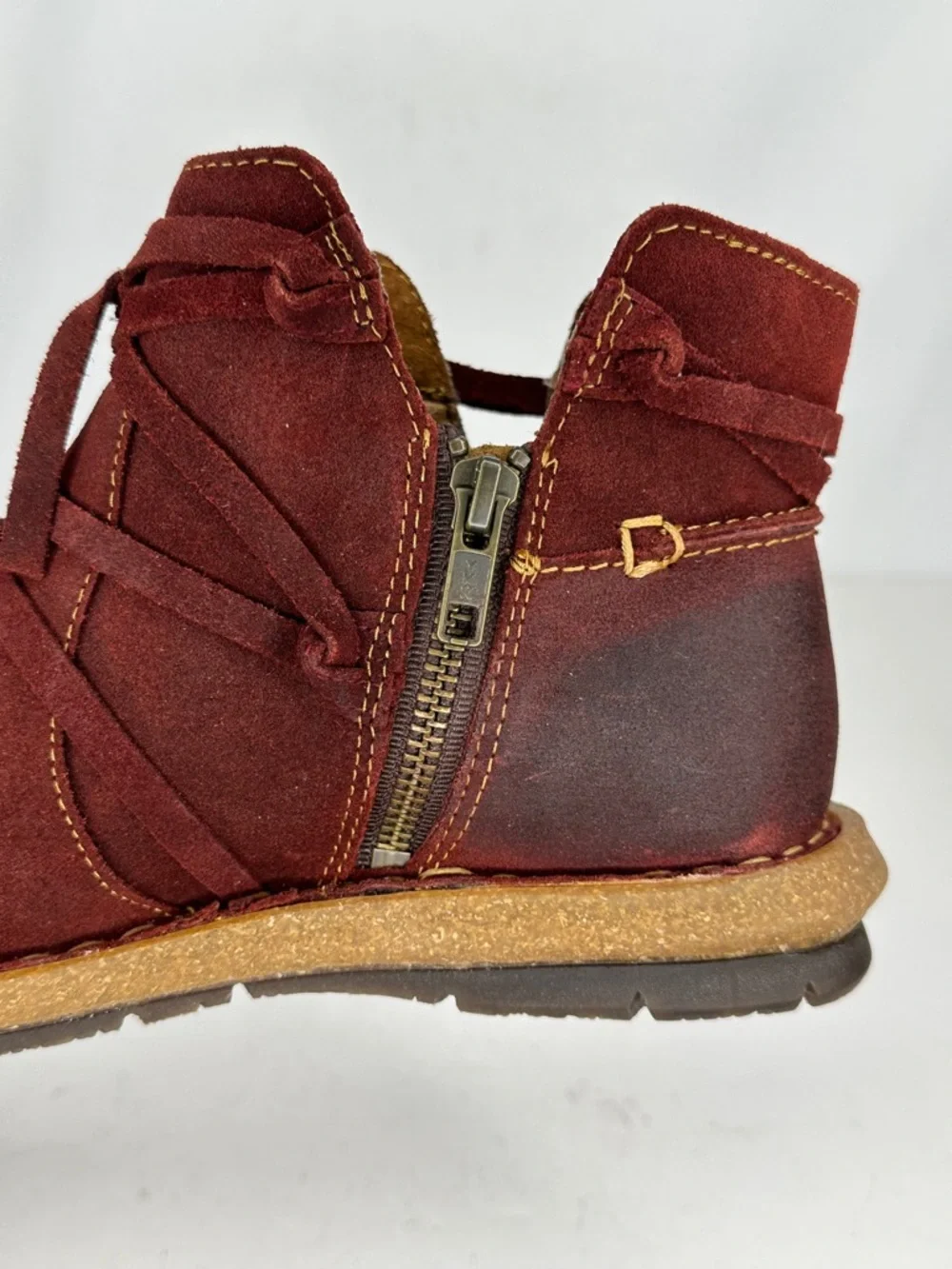 Born Tarkiln Burgundy Suede Ankle Boots Distressed‎ Wrap Laces Boho Sz 8 - Picture 6 of 11